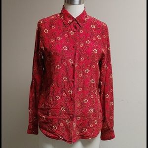 Vintage Retro Edward Red Silk Top Floral